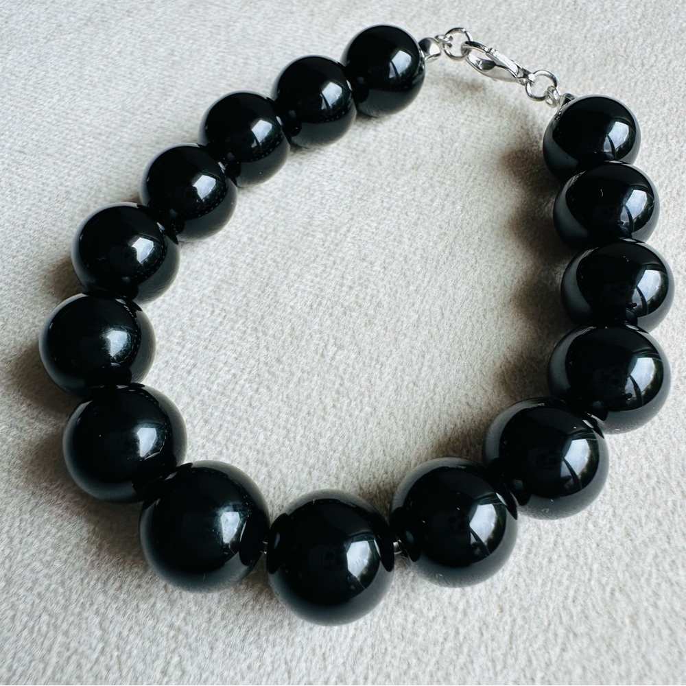 🖤 Black Jasper 12mm Stone Bracelet – Bold, Polished, Classic